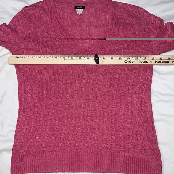 J.Crew Sweater Women’s Size M Pink Cable Knit Linen V Neck Pullover Long Sleeve - Picture 7 of 14